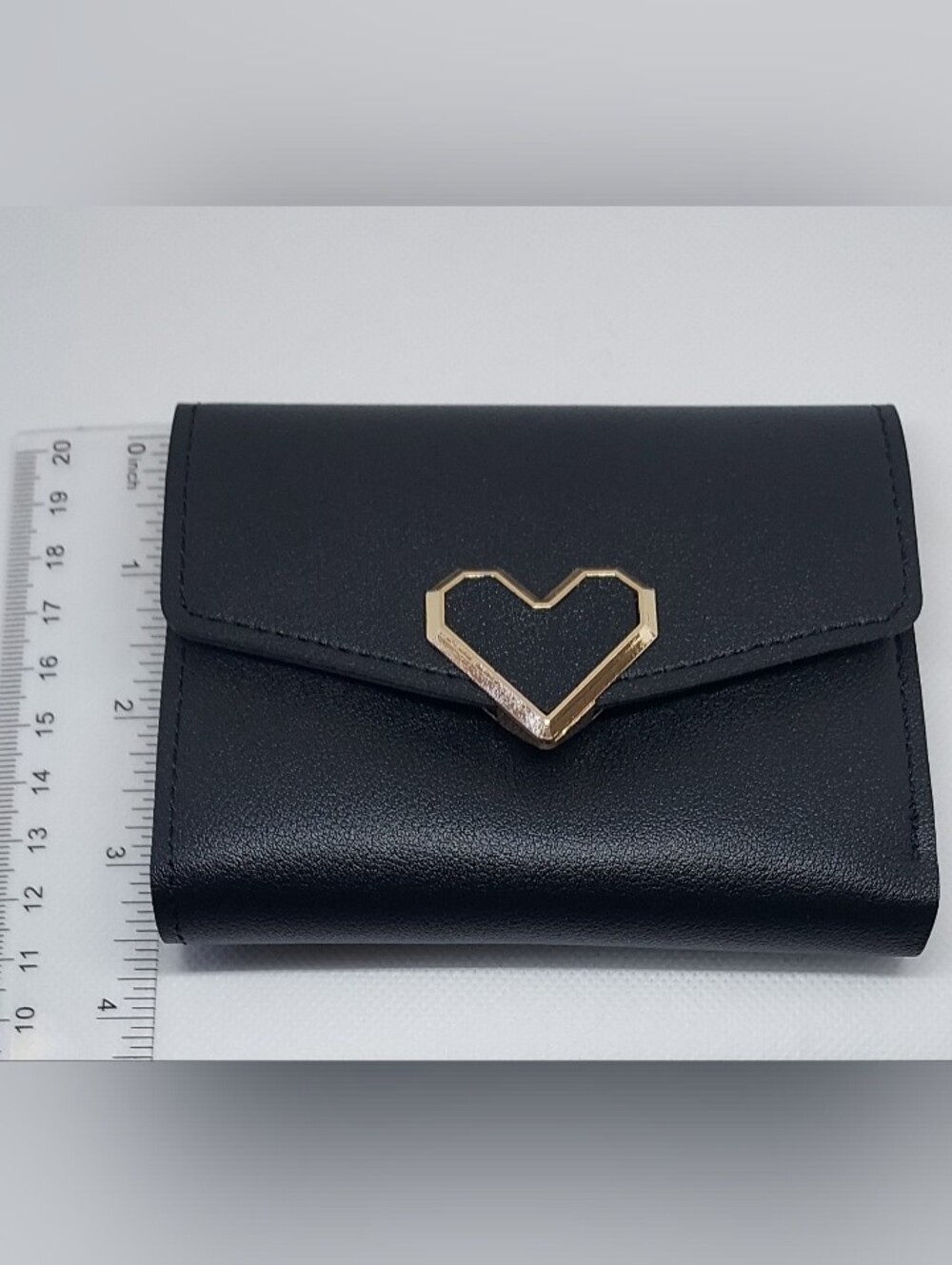 Wallet Faux Leather With Heart Snap Closure Black NWT - Picture 6 of 6